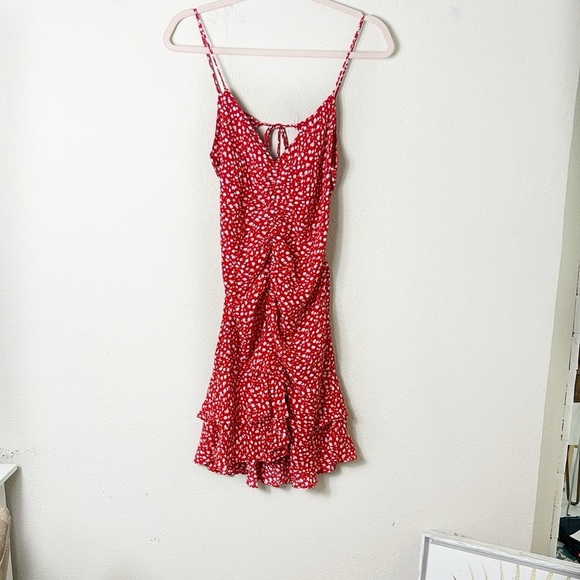 Zara Ruched Open Back Mini Floral Dress red size small - Picture 12 of 12